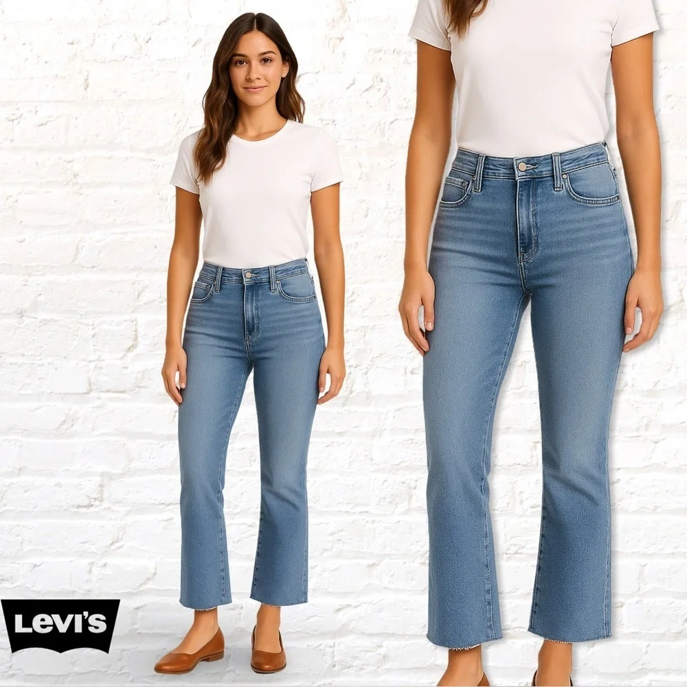 Levi’s 725 High Rise Bootcut Jeans 33 – Cropped Raw Hem Light Wash